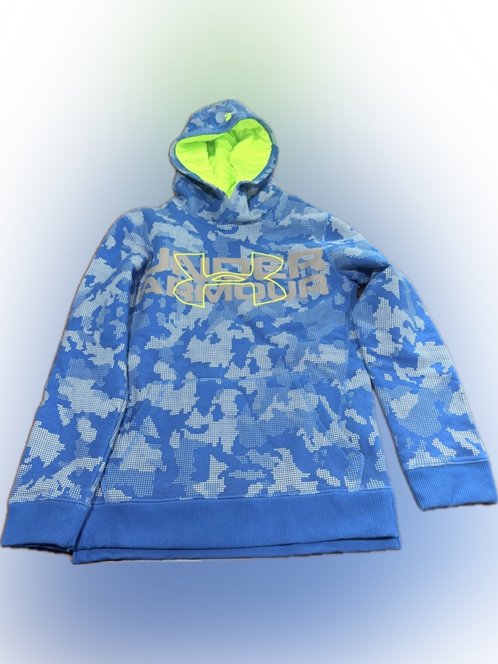 Under Armour Blue Camo Hoodie with Neon Yellow Logo